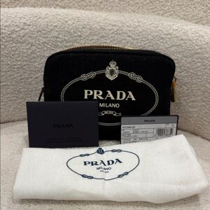 Prada Black and White Logo Pouch